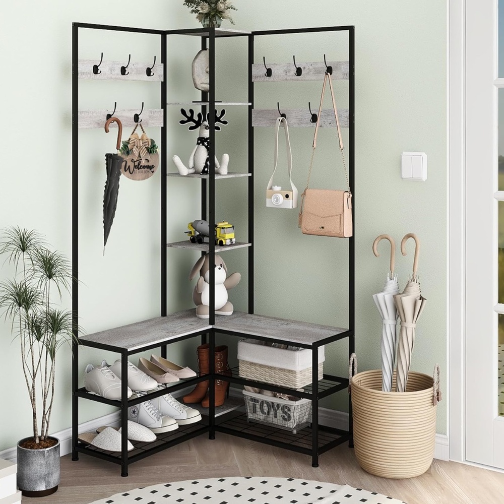 Entryway storage bench & coatrack